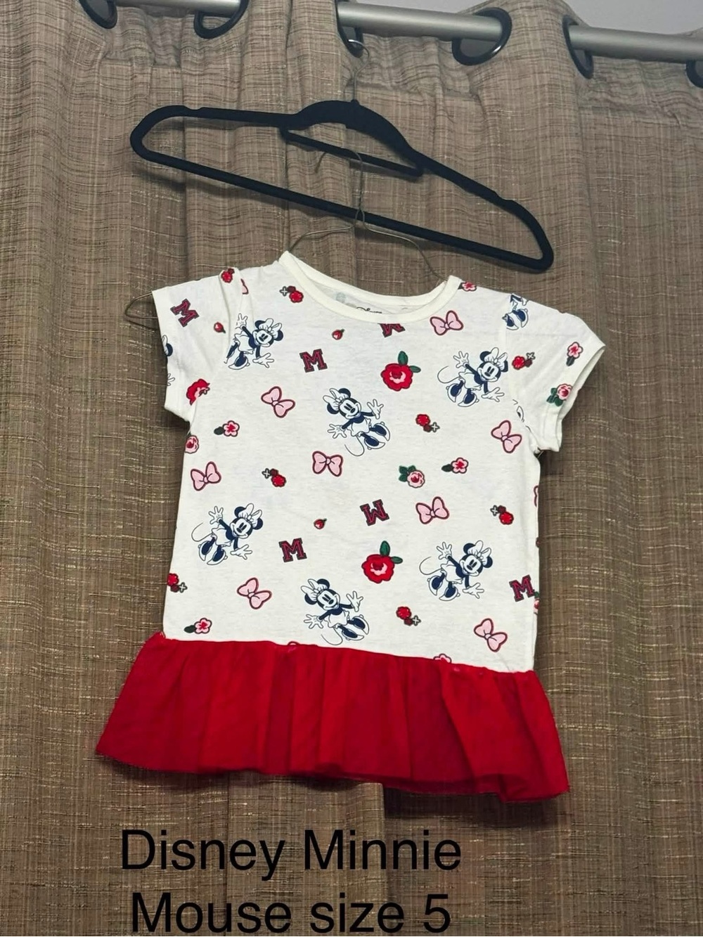 Disney Minnie Mouse White Tee with Red Ruffle NWOT